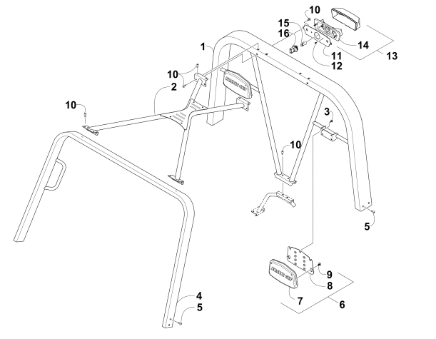 Parts Diagram for Arctic Cat 2008 PROWLER 650 H1 AUTOMATIC 4X4 ATV CANOPY AND TAILLIGHT ASSEMBLY