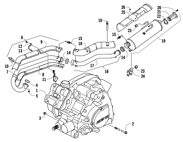 Parts Diagram for Arctic Cat 2008 700 EFI AUTOMATIC TRANSMISSION 4X4 TRV LE ATV ENGINE AND EXHAUST