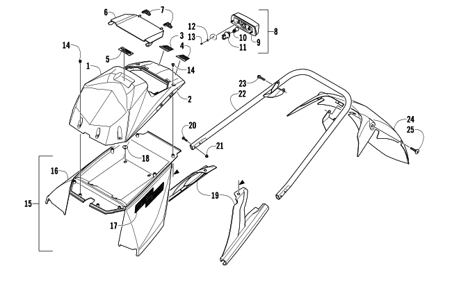 Parts Diagram for Arctic Cat 2008 F1000 EFI SNO PRO LIMITED EDITION SNOWMOBILE REAR BUMPER, STORAGE BOX, AND TAILLIGHT ASSEMBLY