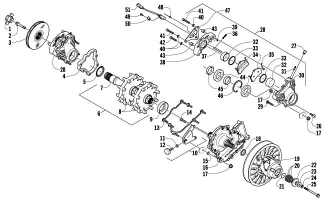 Parts Diagram for Arctic Cat 2008 F570 SNOWMOBILE DRIVE TRAIN SHAFT AND BRAKE ASSEMBLIES