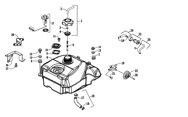 Parts Diagram for Arctic Cat 2008 250 UTILITY ATV GAS TANK ASSEMBLY