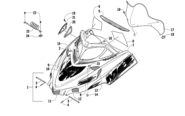 Parts Diagram for Arctic Cat 2008 M8 EFI 162 SNOWMOBILE HOOD AND WINDSHIELD ASSEMBLY