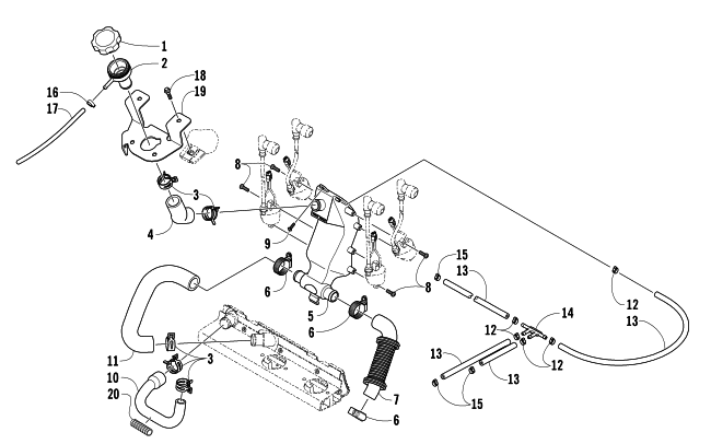 Parts Diagram for Arctic Cat 2008 F1000 EFI SNOWMOBILE COOLING ASSEMBLY