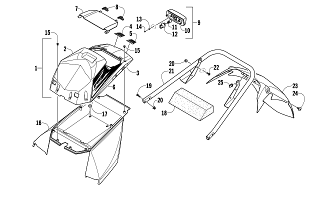 Parts Diagram for Arctic Cat 2008 F570 SNOWMOBILE REAR BUMPER, STORAGE BOX, SNOWFLAP, AND TAILLIGHT ASSEMBLY