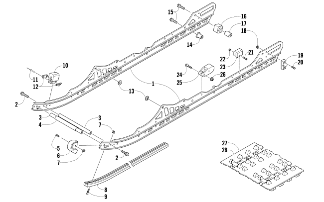 Parts Diagram for Arctic Cat 2008 T500 SNOWMOBILE SLIDE RAILS AND TRACK ASSEMBLY