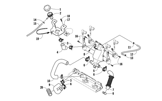 Parts Diagram for Arctic Cat 2008 F8 EFI SNOWMOBILE COOLING ASSEMBLY