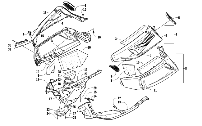 Parts Diagram for Arctic Cat 2008 T500 SNOWMOBILE SKID PLATE AND SIDE PANEL ASSEMBLY