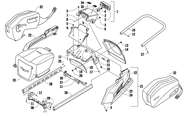 Parts Diagram for Arctic Cat 2008 TZ1 TOURING LXR SNOWMOBILE REAR BUMPER, RACK RAIL, SNOWFLAP, AND TAILLIGHT ASSEMBLY