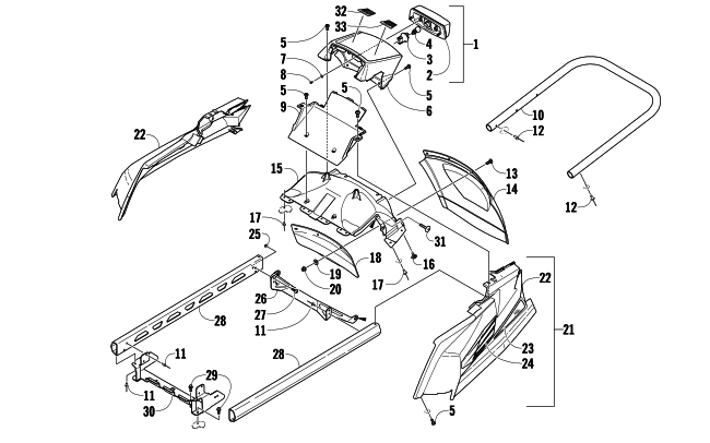 Parts Diagram for Arctic Cat 2008 TZ1 TOURING SNOWMOBILE REAR BUMPER, RACK RAIL, SNOWFLAP, AND TAILLIGHT ASSEMBLY