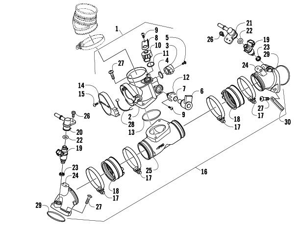 Parts Diagram for Arctic Cat 2013 1000 MUD PRO ATV THROTTLE BODY ASSEMBLY
