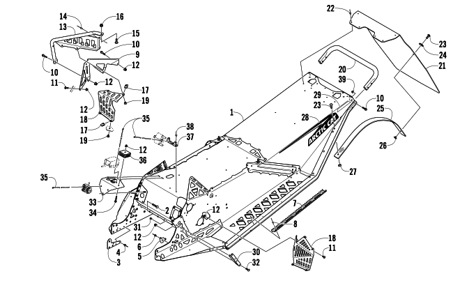 Parts Diagram for Arctic Cat 2008 AC 600 SNO PRO SNOWMOBILE CHASSIS, REAR BUMPER, AND SNOWFLAP ASSEMBLY