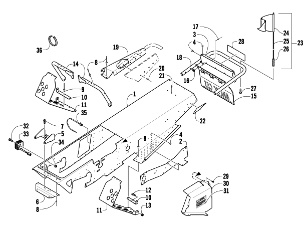 Parts Diagram for Arctic Cat 2009 120 SNO PRO SNOWMOBILE CHASSIS, FOOTREST, AND REAR BUMPER ASSEMBLY