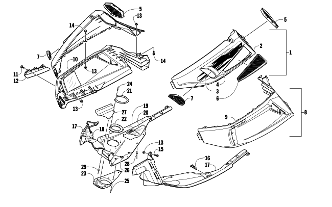 Parts Diagram for Arctic Cat 2009 F570 SNOWMOBILE SKID PLATE AND SIDE PANEL ASSEMBLY
