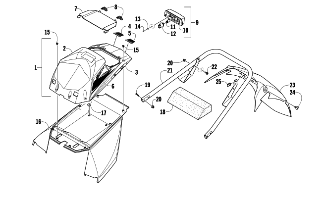 Parts Diagram for Arctic Cat 2009 F570 SNOWMOBILE REAR BUMPER, STORAGE BOX, SNOWFLAP, AND TAILLIGHT ASSEMBLY