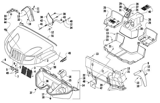 Parts Diagram for Arctic Cat 2009 PROWLER 650 XT AUTOMATIC 4X4 ATV FRONT BODY PANEL ASSEMBLY