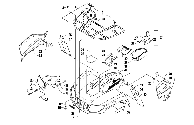 Parts Diagram for Arctic Cat 2009 550 H1 EFI 4X4 AUTOMATIC ATV FRONT RACK, BODY PANEL, AND HEADLIGHT ASSEMBLIES