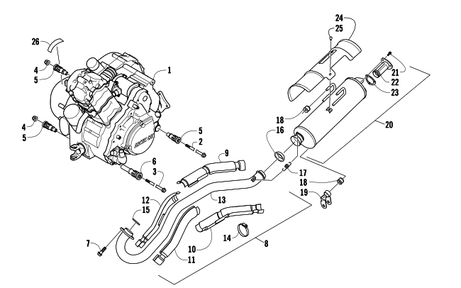 Parts Diagram for Arctic Cat 2009 550 H1 EFI 4X4 AUTOMATIC LE ATV ENGINE AND EXHAUST