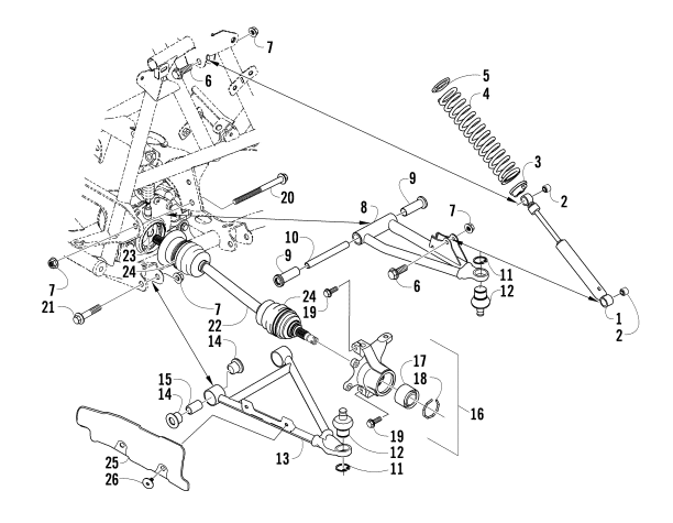 Parts Diagram for Arctic Cat 2009 500 4X4 MANUAL ATV FRONT SUSPENSION ASSEMBLY