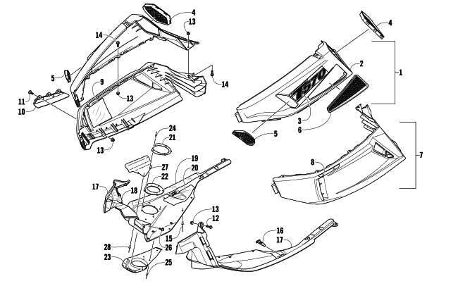 Parts Diagram for Arctic Cat 2009 T570 TOURING SNOWMOBILE SKID PLATE AND SIDE PANEL ASSEMBLY