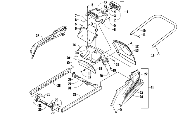Parts Diagram for Arctic Cat 2009 T500 TOURING SNOWMOBILE REAR BUMPER, RACK RAIL, SNOWFLAP, AND TAILLIGHT ASSEMBLY