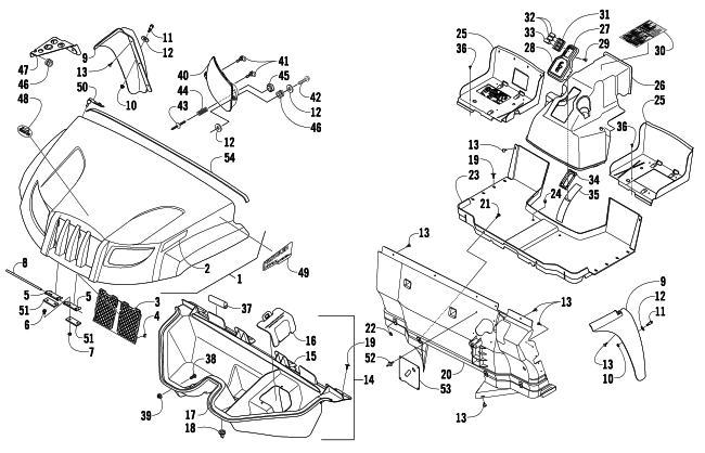 Parts Diagram for Arctic Cat 2009 PROWLER 700 XTX 4X4 ATV FRONT BODY PANEL ASSEMBLY
