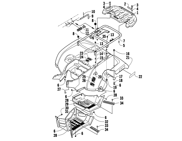 Parts Diagram for Arctic Cat 2009 400 TRV ATV REAR RACK, BODY PANEL, AND FOOTWELL ASSEMBLIES
