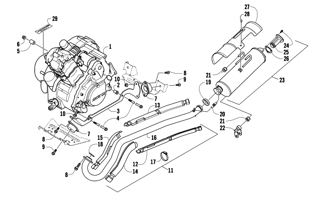 Parts Diagram for Arctic Cat 2011 TRV 700s H1 EFI ATV ENGINE AND EXHAUST