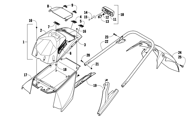 Parts Diagram for Arctic Cat 2009 F8 EFI SNO PRO SNOWMOBILE REAR BUMPER, STORAGE BOX, AND TAILLIGHT ASSEMBLY