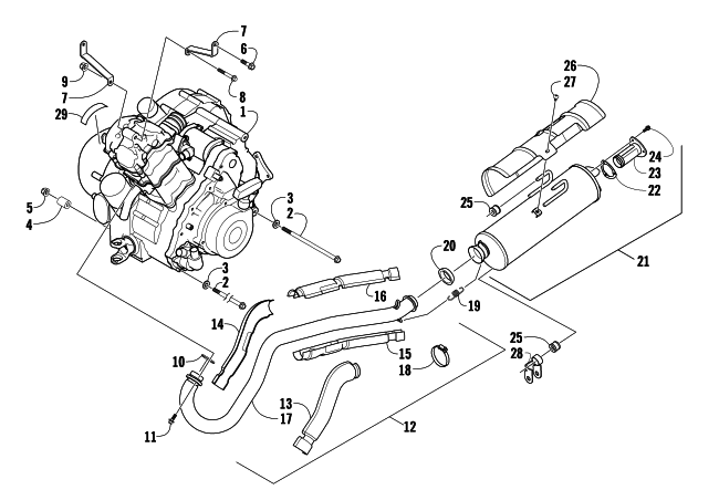 Parts Diagram for Arctic Cat 2009 500 4X4 AUTOMATIC ATV ENGINE AND EXHAUST