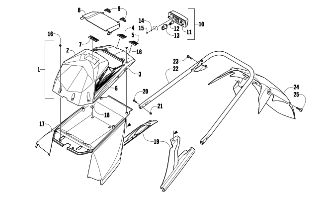 Parts Diagram for Arctic Cat 2009 F5 EFI LXR SNOWMOBILE REAR BUMPER, STORAGE BOX, AND TAILLIGHT ASSEMBLY