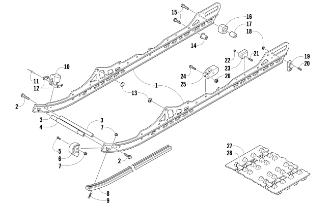 Parts Diagram for Arctic Cat 2009 TZ1 TURBO LXR LE SNOWMOBILE SLIDE RAIL AND TRACK ASSEMBLY