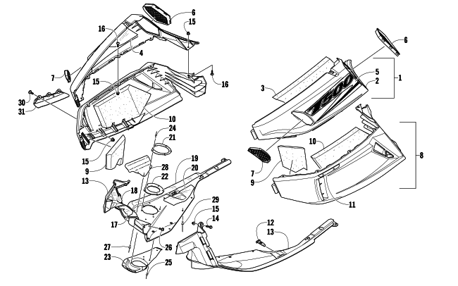 Parts Diagram for Arctic Cat 2009 T500 TOURING SNOWMOBILE SKID PLATE AND SIDE PANEL ASSEMBLY