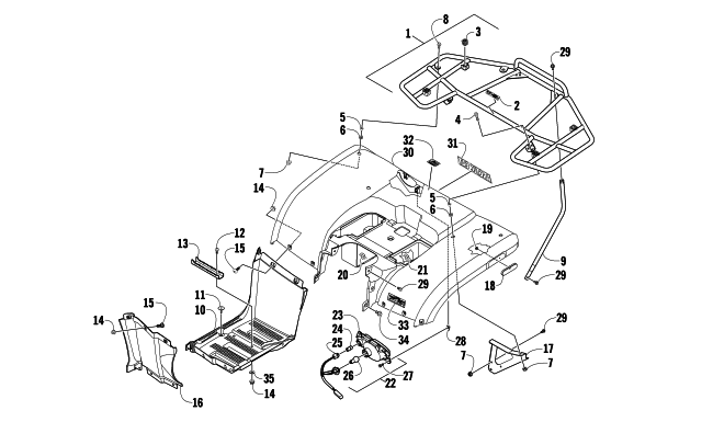 Parts Diagram for Arctic Cat 2009 366 4X4 AUTOMATIC ATV REAR BODY, RACK, AND TAILLIGHT ASSEMBLY