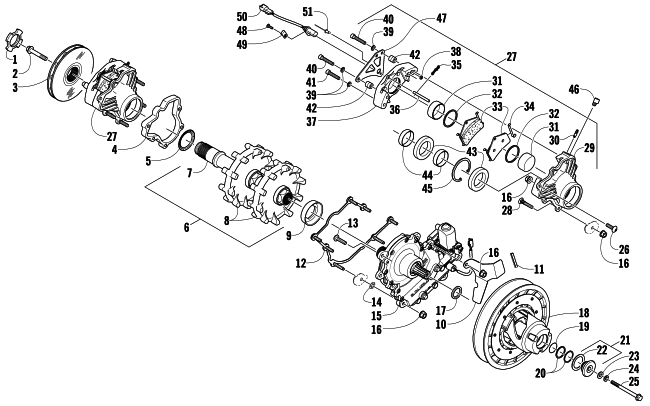 Parts Diagram for Arctic Cat 2010 F6 SNO PRO SNOWMOBILE DRIVE TRAIN SHAFT AND BRAKE ASSEMBLIES