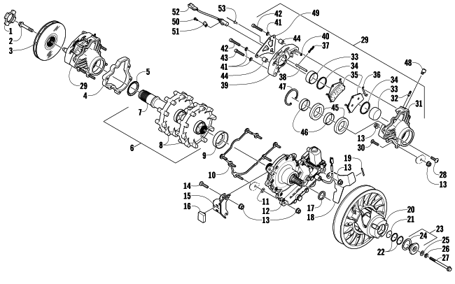 Parts Diagram for Arctic Cat 2010 Z1 TURBO EXT SNOWMOBILE DRIVE TRAIN SHAFT AND BRAKE ASSEMBLIES