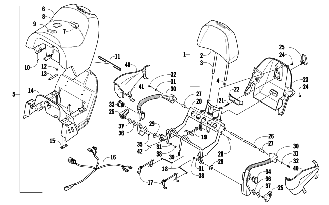 Parts Diagram for Arctic Cat 2009 TZ1 TOURING LXR SNOWMOBILE PASSENGER SEAT AND BACKREST ASSEMBLY