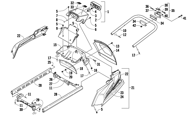 Parts Diagram for Arctic Cat 2009 TZ1 TOURING SNOWMOBILE REAR BUMPER, RACK RAIL, SNOWFLAP, AND TAILLIGHT ASSEMBLY