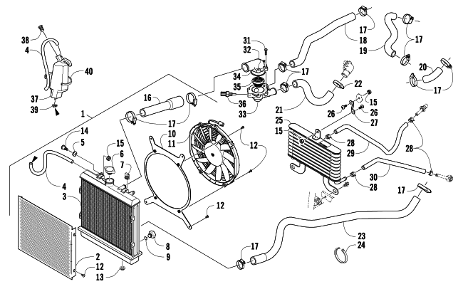 Parts Diagram for Arctic Cat 2010 TRV 1000 ATV COOLING ASSEMBLY