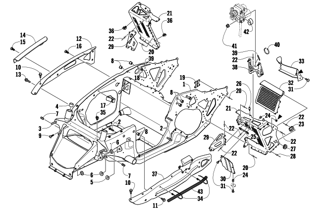 Parts Diagram for Arctic Cat 2010 CFR1000 SNOWMOBILE FRONT FRAME AND FOOTREST ASSEMBLY