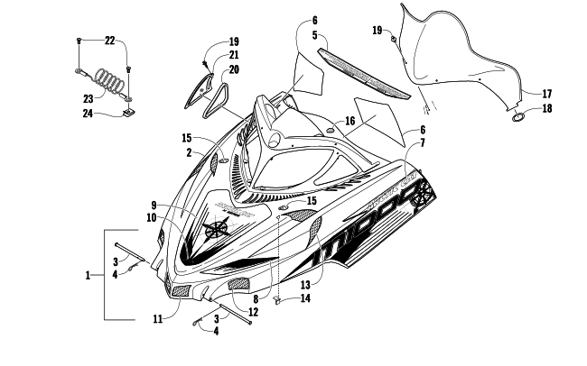Parts Diagram for Arctic Cat 2009 M1000 162 SNO PRO SNOWMOBILE HOOD AND WINDSHIELD ASSEMBLY