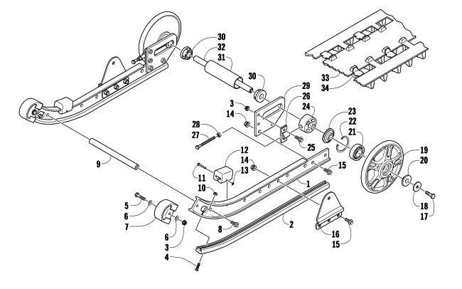Parts Diagram for Arctic Cat 2009 120 SNO PRO SNOWMOBILE SLIDE RAIL, IDLER WHEELS, AND TRACK ASSEMBLY