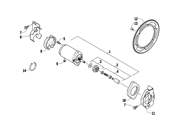 Parts Diagram for Arctic Cat 2011 BEARCAT 570 SNOWMOBILE ELECTRIC START - STARTER MOTOR ASSEMBLY
