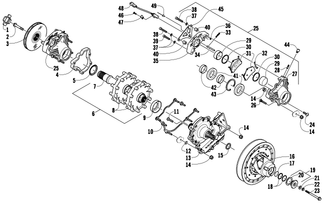 Parts Diagram for Arctic Cat 2009 F1000 SNO PRO SNOWMOBILE DRIVE TRAIN SHAFT AND BRAKE ASSEMBLIES