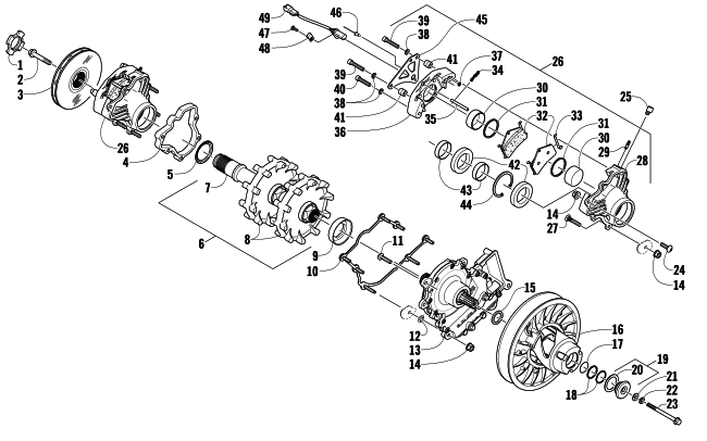 Parts Diagram for Arctic Cat 2009 T500 TOURING SNOWMOBILE DRIVE TRAIN SHAFT AND BRAKE ASSEMBLIES