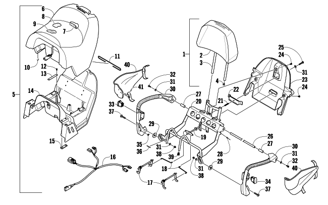 Parts Diagram for Arctic Cat 2011 TZ1 TOURING SNOWMOBILE PASSENGER SEAT AND BACKREST ASSEMBLY