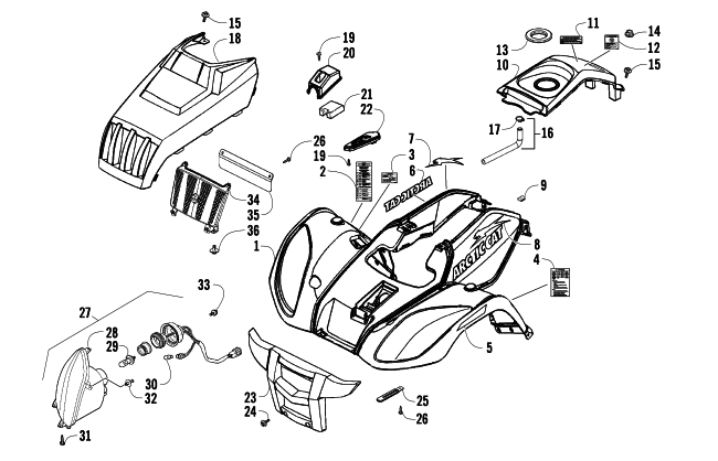 Parts Diagram for Arctic Cat 2009 150 UTILITY 2X4 AUTOMATIC ATV FRONT BODY PANEL AND HEADLIGHT ASSEMBLIES