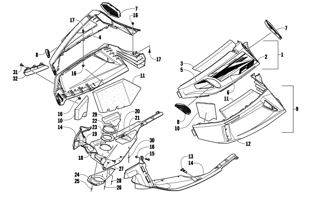 Parts Diagram for Arctic Cat 2009 F8 EFI LXR SNOWMOBILE SKID PLATE AND SIDE PANEL ASSEMBLY