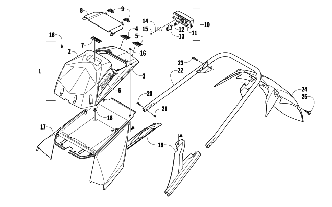 Parts Diagram for Arctic Cat 2009 F8 EFI LXR LE SNOWMOBILE REAR BUMPER, STORAGE BOX, AND TAILLIGHT ASSEMBLY
