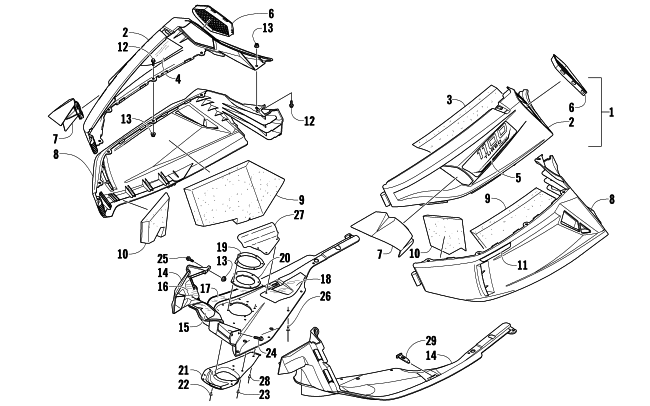 Parts Diagram for Arctic Cat 2009 Z1 TURBO LXR LE SNOWMOBILE SKID PLATE AND SIDE PANEL ASSEMBLY