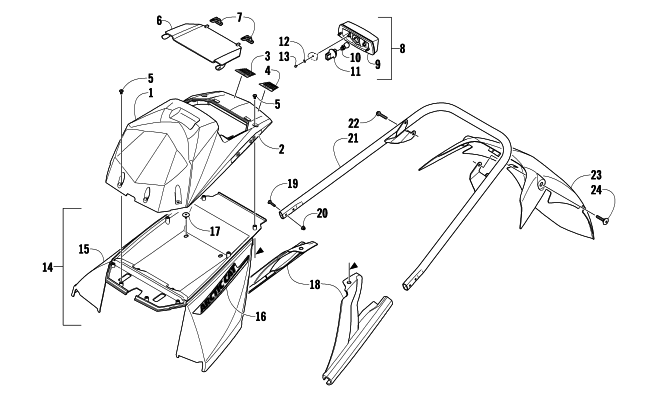 Parts Diagram for Arctic Cat 2009 Z1 1100 EFI SNOWMOBILE REAR BUMPER, STORAGE BOX, AND TAILLIGHT ASSEMBLY